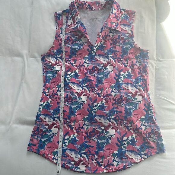 Jofit Sleeveless Collar Golf Tank Top Floral Pink Blue Size S Tennis Active - Picture 7 of 7